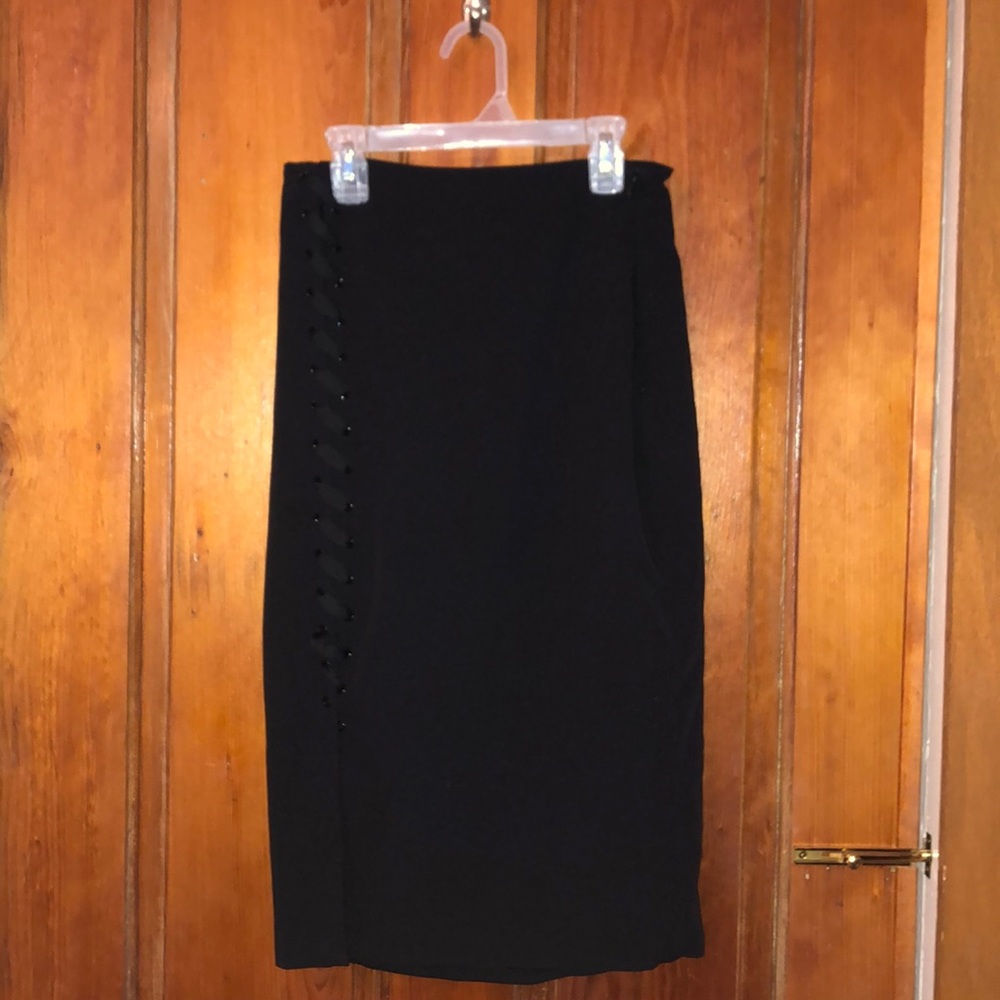 MACY’S Stylish black pencil skirt w/ braided slit
